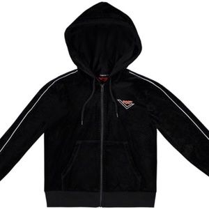 Pony black velvet zip up